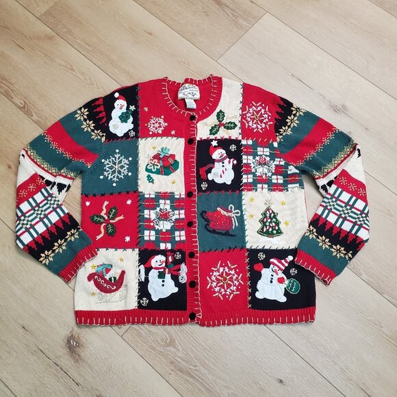 Heirloom Collectibles Sweater Cardigan Sz L Christmas Holiday Retro Vintage Y2K - Picture 1 of 16